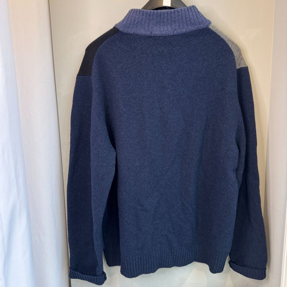 Stylish Men's Grant Thomas Blue / Grey Wool Colorblock Sweater - Size L, 3/4 Zip - Picture 6 of 7